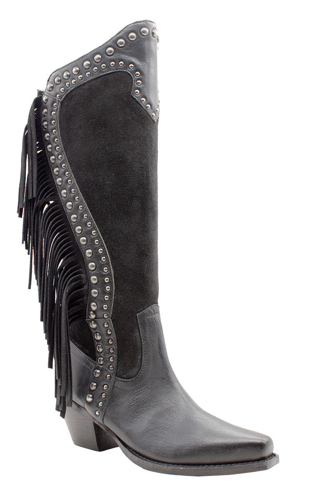 Very Volatile Women's Palomino Knee-High Suede Fringe Stud Boot