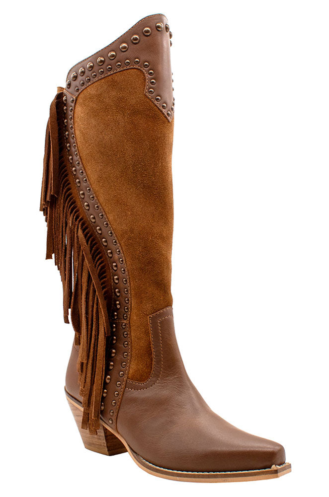 Very Volatile Women's Palomino Knee-High Suede Fringe Stud Boot